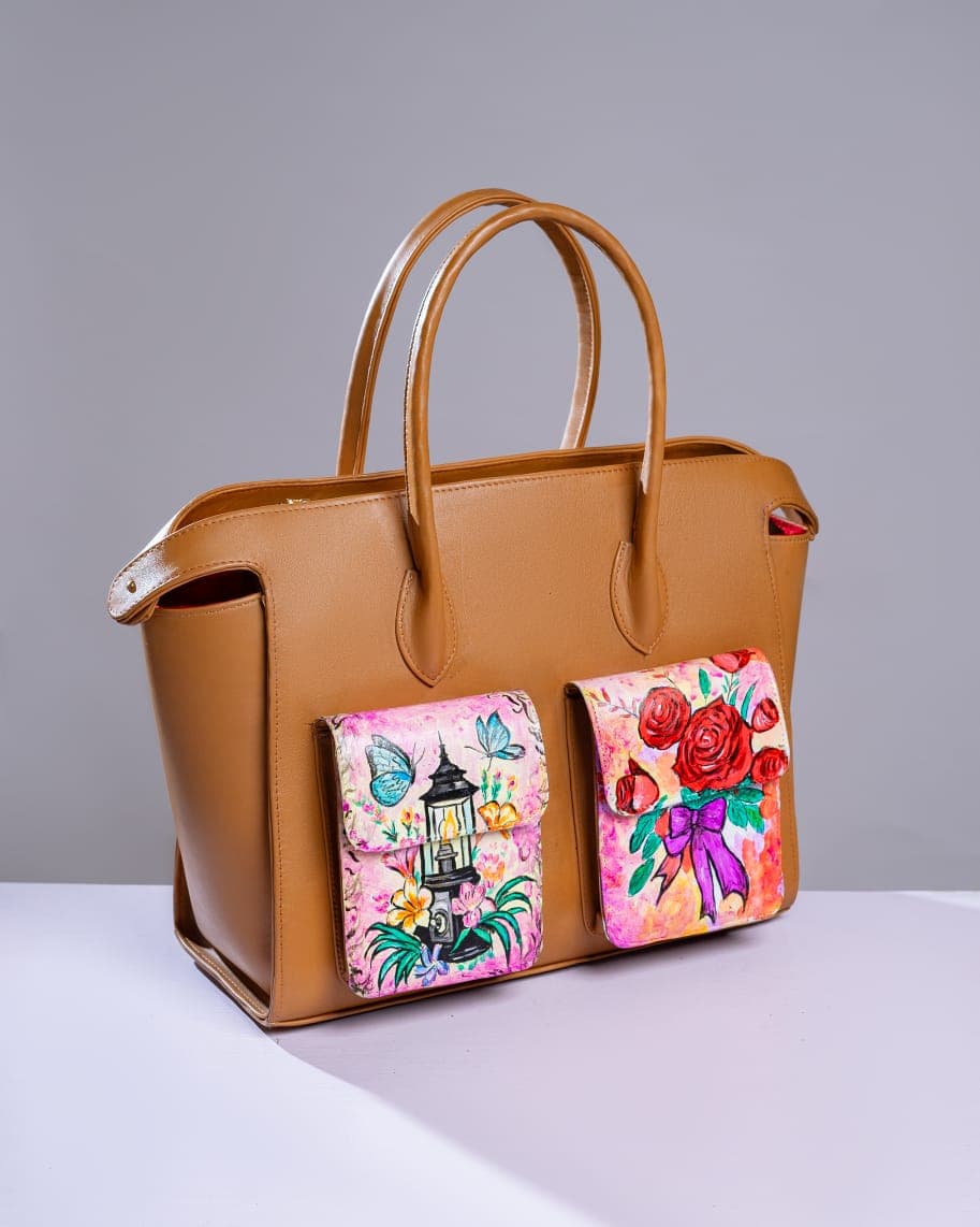 Brown Achubi Bag, Flower Inspired