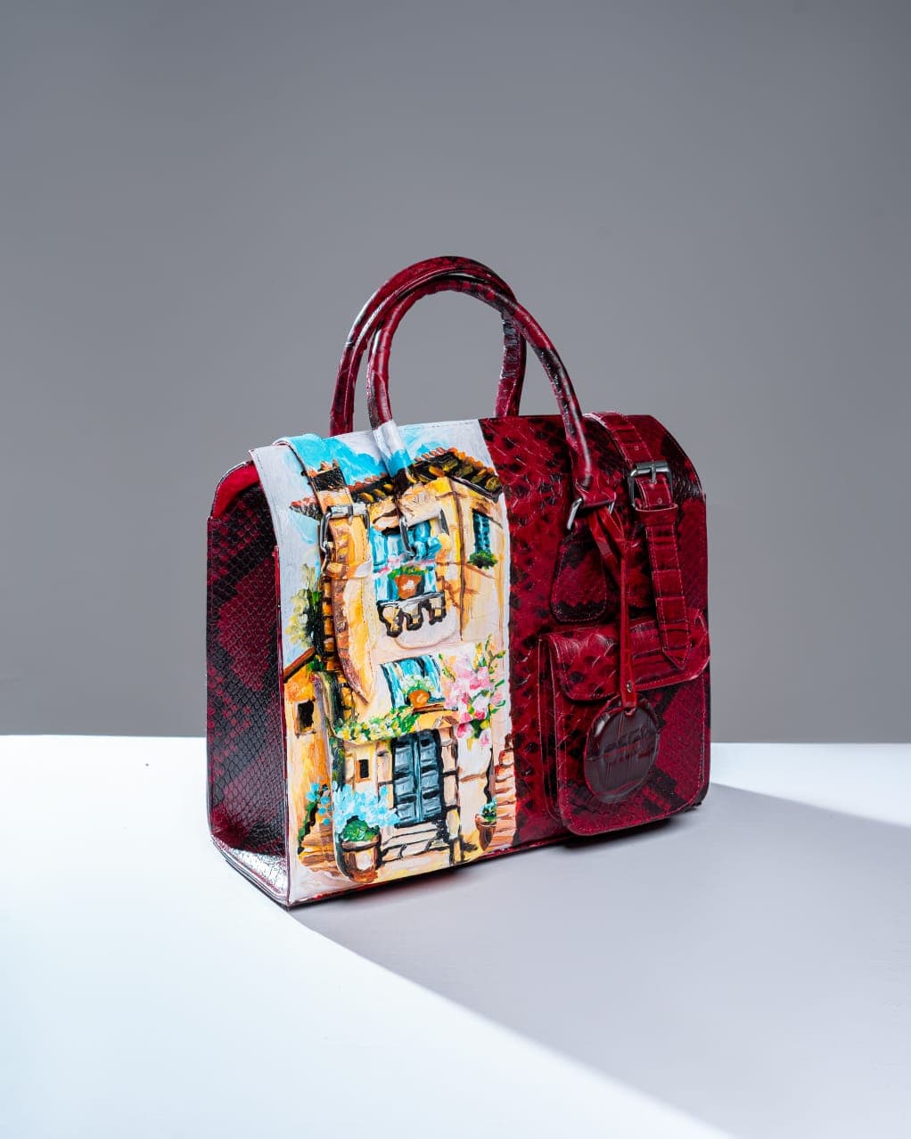 Red & Black Snakeskin Embossed Multipurpose Bag