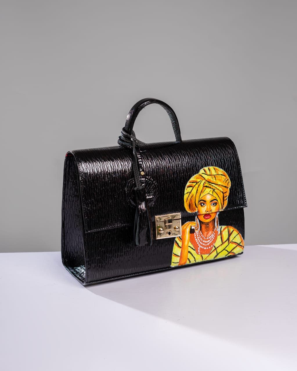 Black Mimi Fashion Bag, Yellow Okpéké Inspired