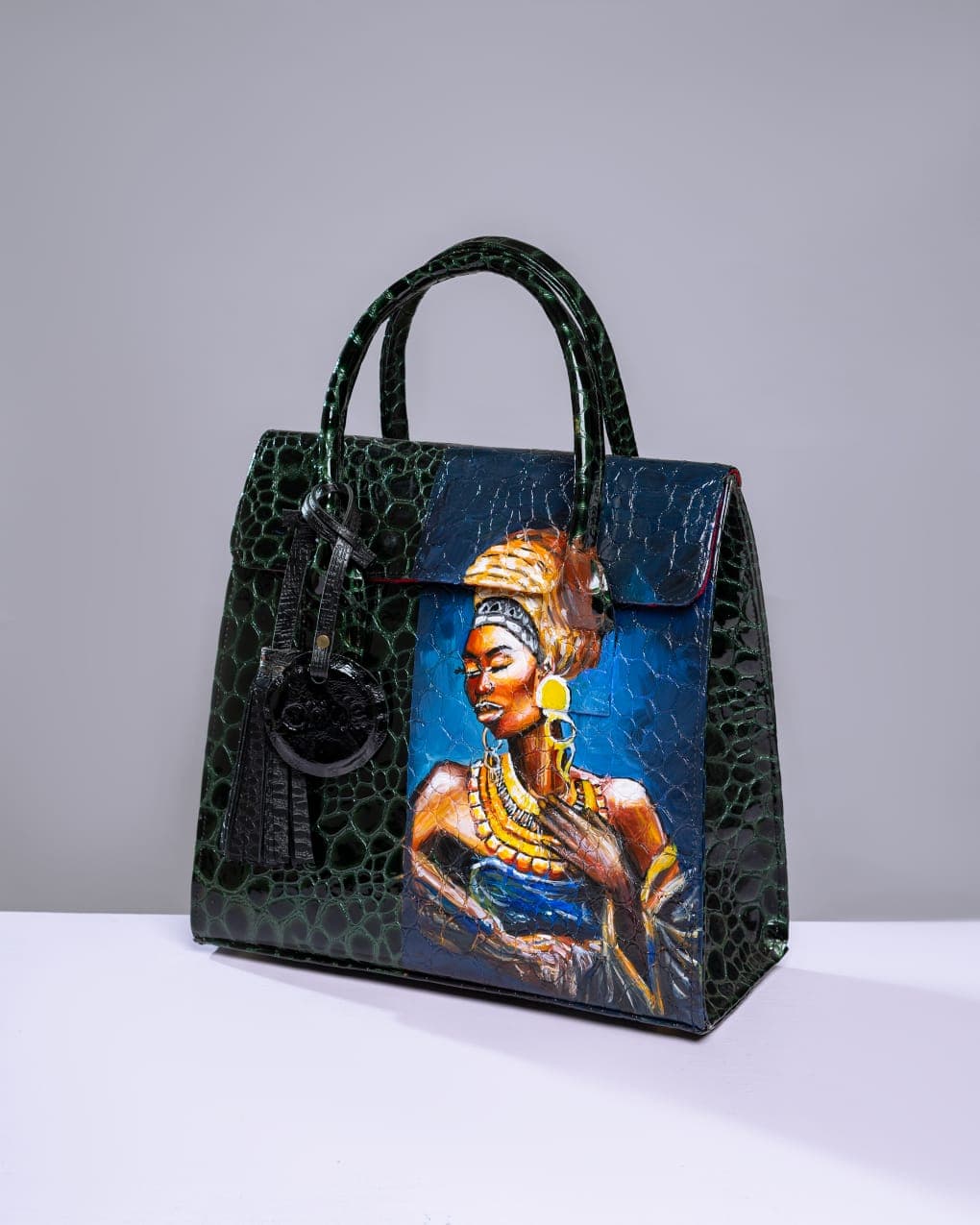 Green and Black Leather Mix, Gome Luxe Bag