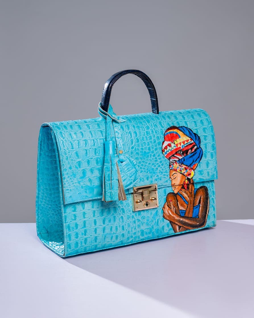 Light Blue Mimi-Fashion Leather Laptop Bag