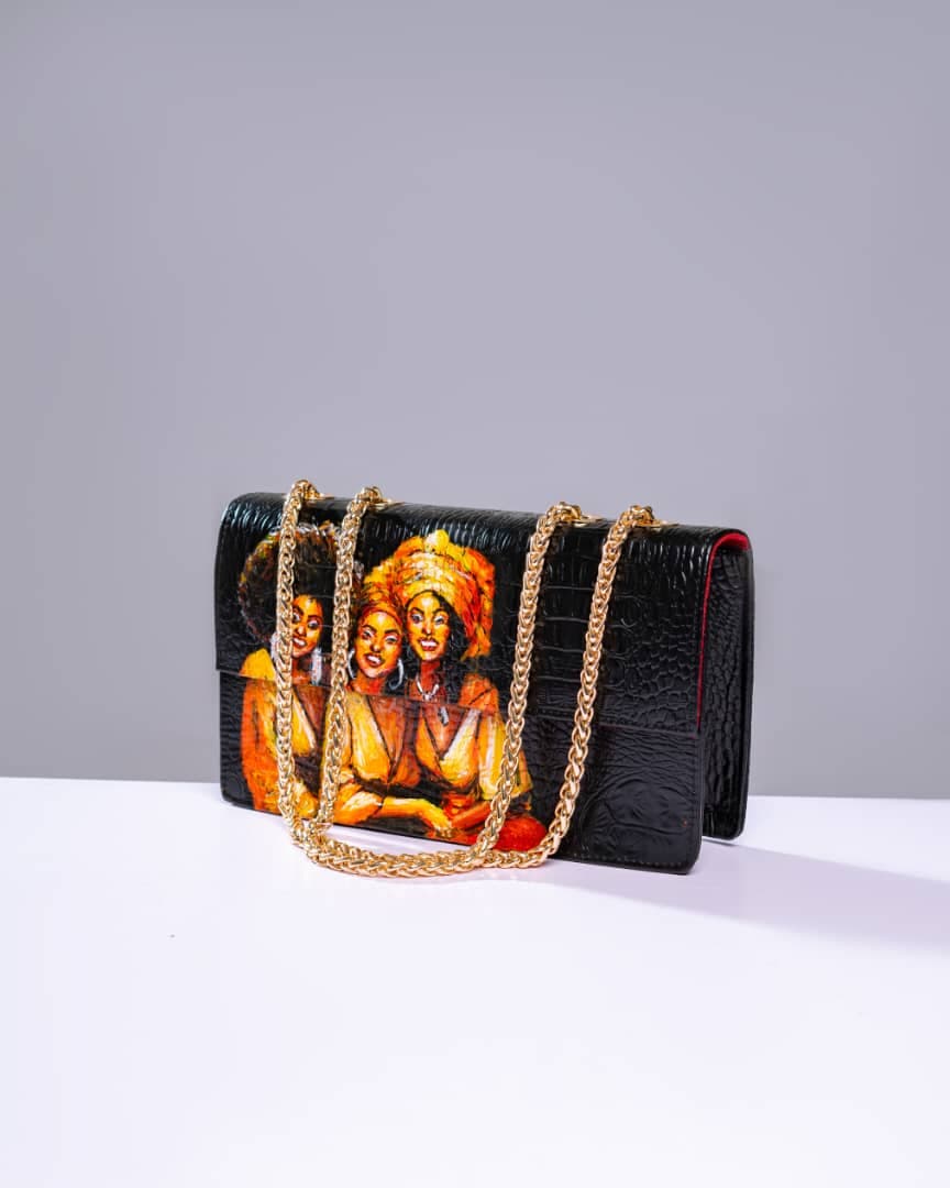 Black Handpainted Mini Chain Bag