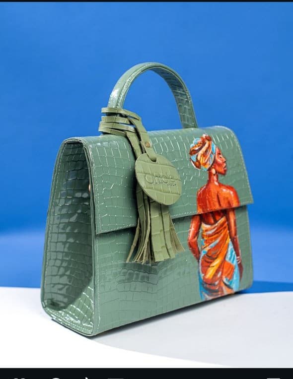 Green Elegant Midi Bag, Woman Wrapper Inspired Art