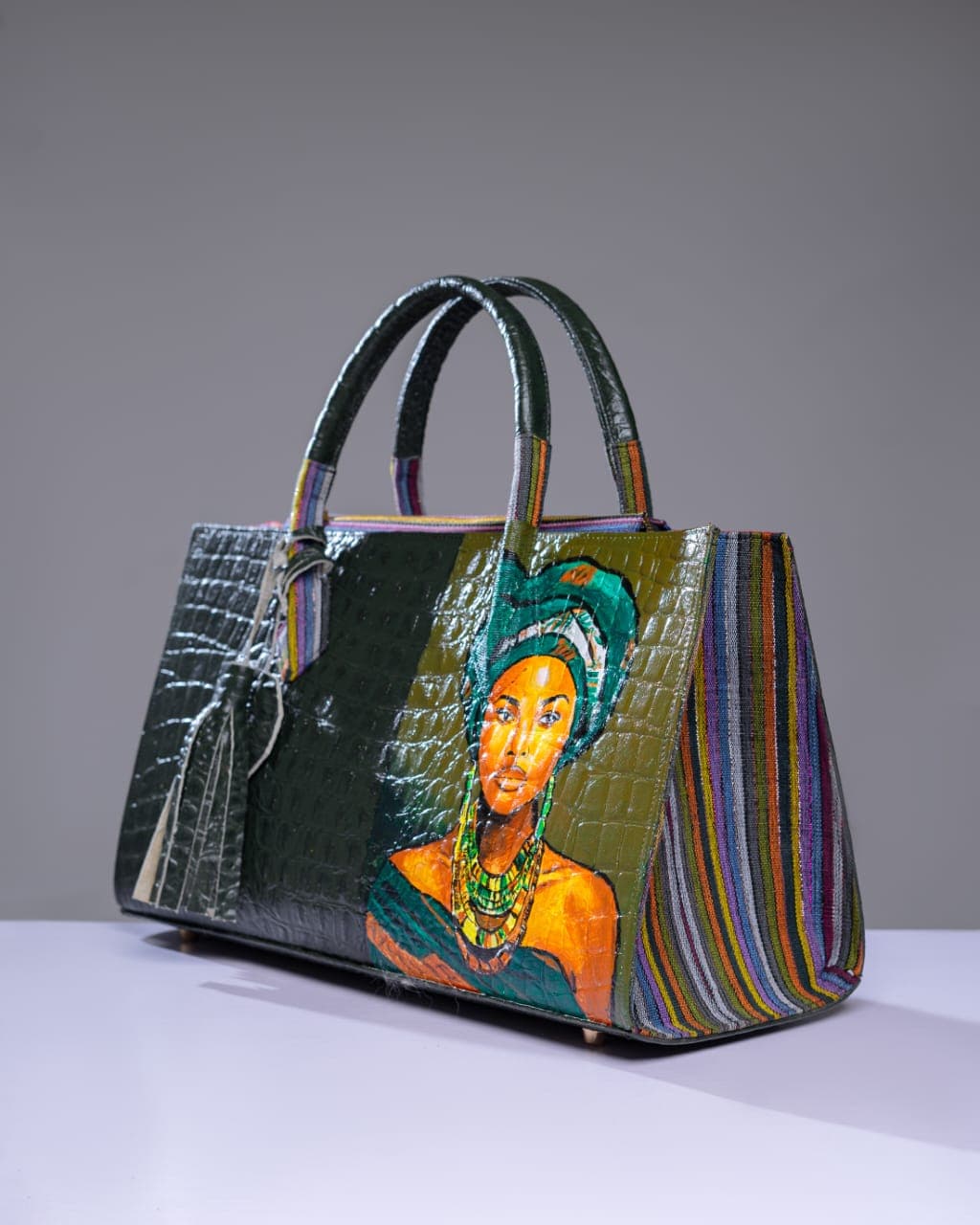 Black & Green Asó-óké Leather Mix Aduke Bag