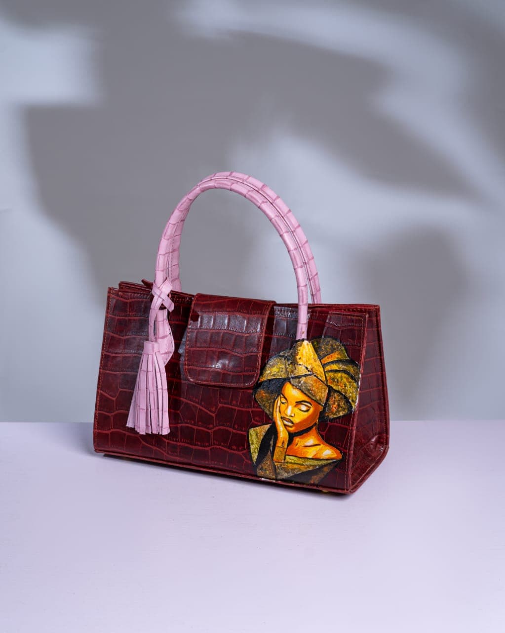 Burgundy & Pink Leather Mix Classic Maxi Bag