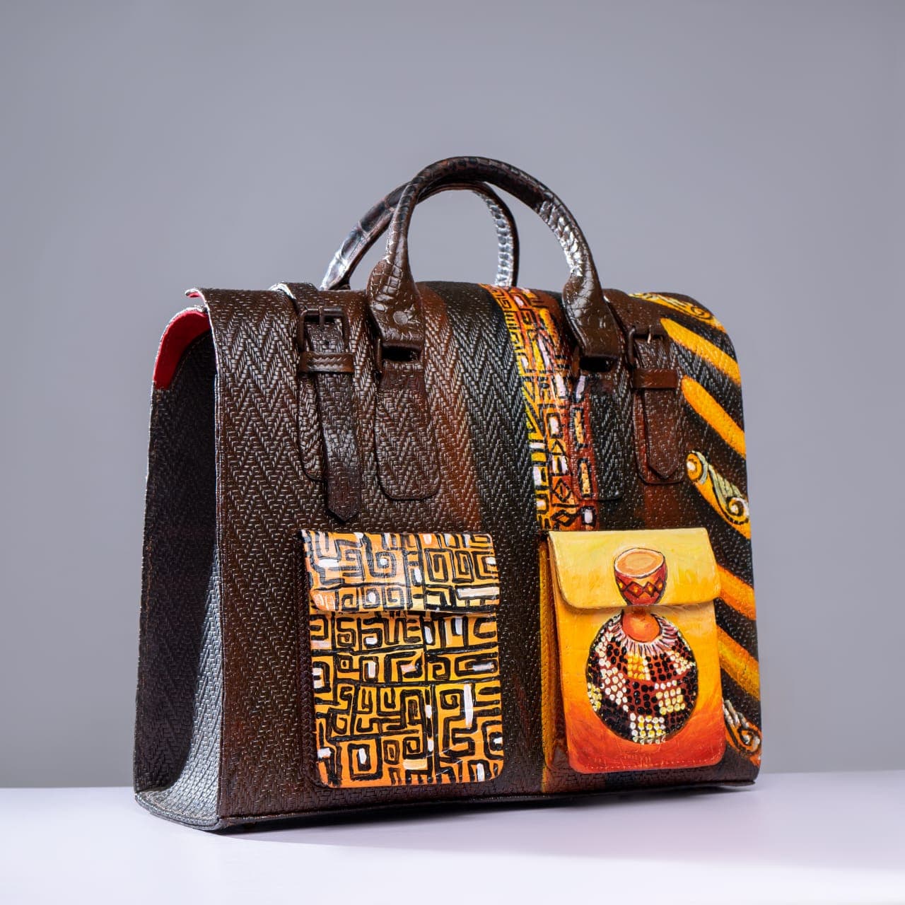 Brown Leather Multipurpose Bag, Gourd Inspired