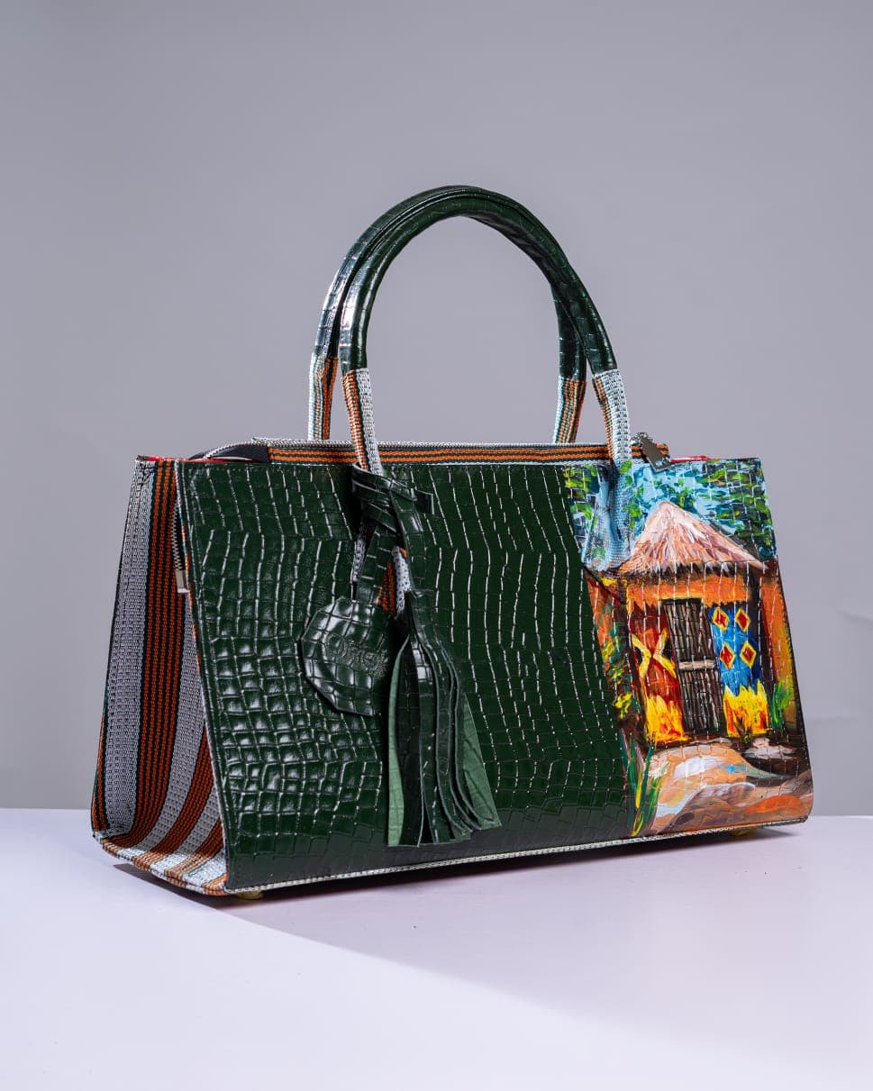 Dark Green Asó-óké Leather mix, Classic Maxi Bag