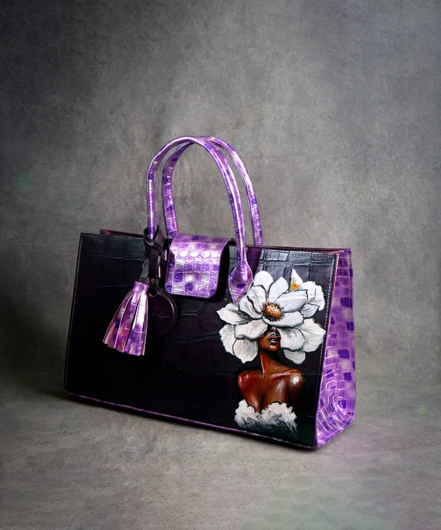 Black & Purple Leather Maxi Bag Flower Girl Inspired