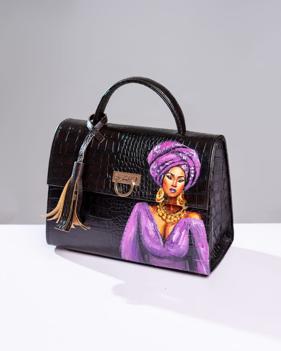 Black Elegant Midi Bag, Purple Okpéké Inspired