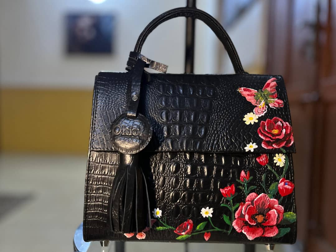 Black Flowery Elegant Midi Bag