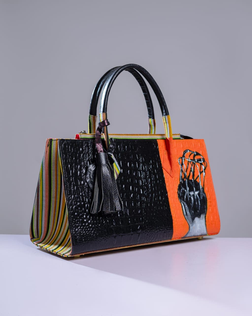 Black Leather Asó-óke Mix Aduke Bag