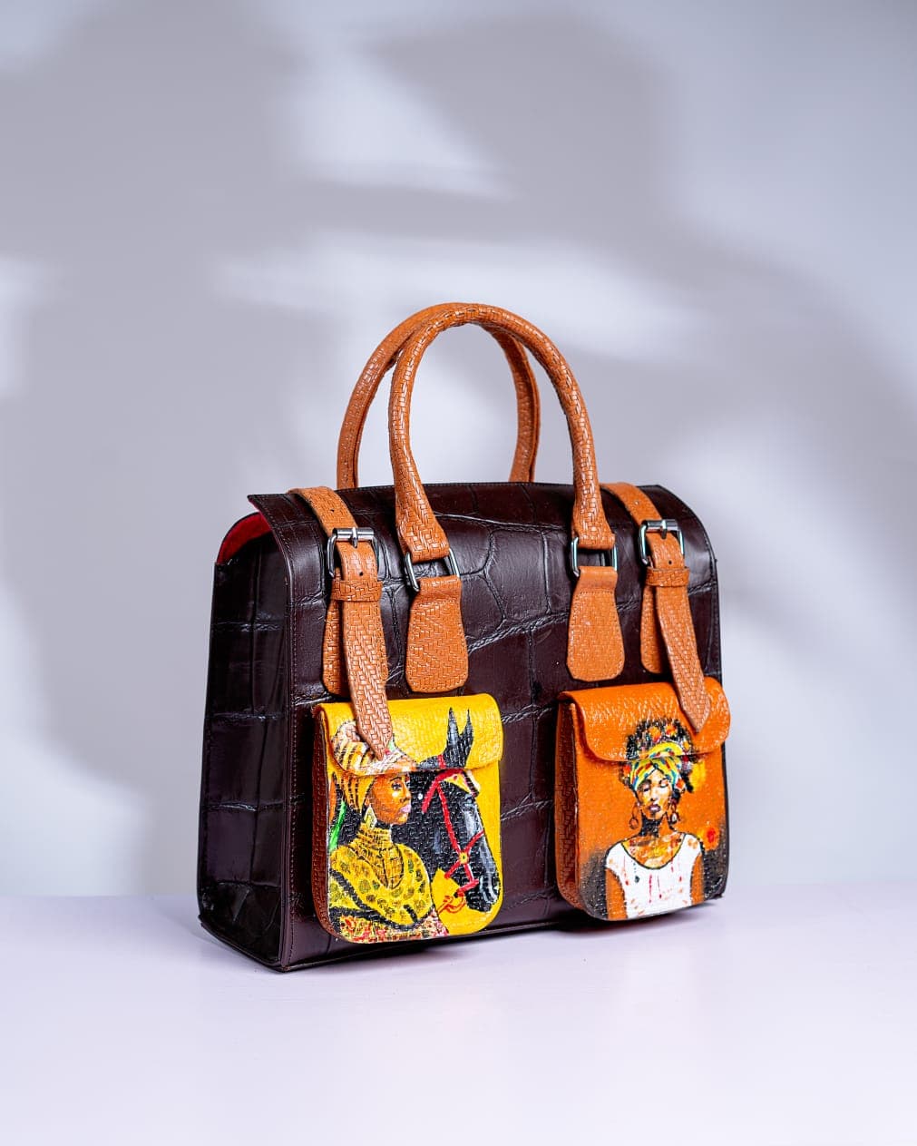 Burgundy & Brown Leather Mix Multipurpose Bag