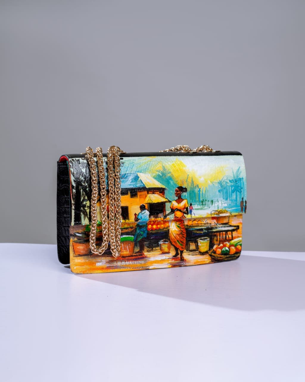 Black Mini chain purse, African Art Inspired