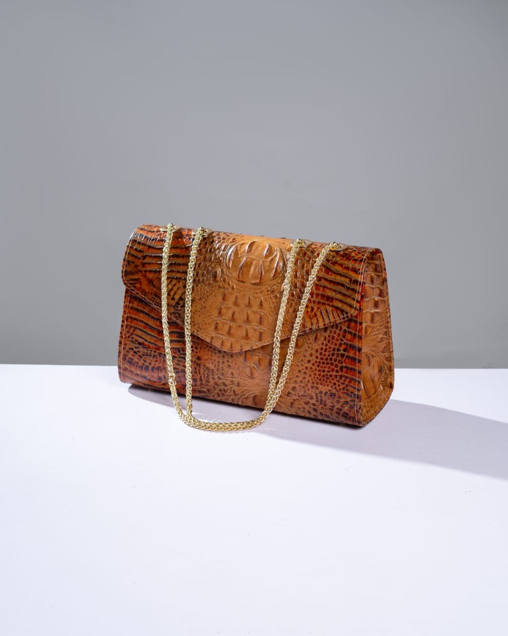 Brown Leather Midi Chain Bag