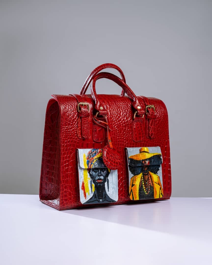 Red Croc Embossed Leather, Multipurpose Bag