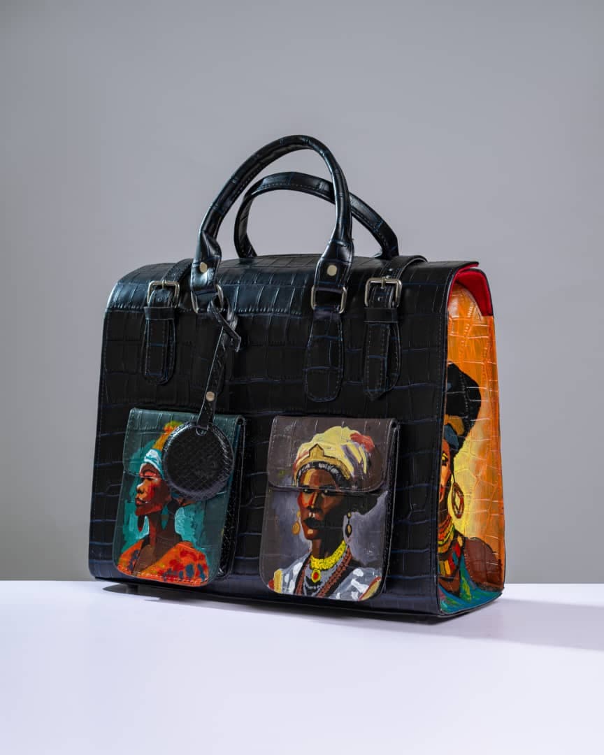 Black Leather North African Queen Inspired Multipurpose Bag
