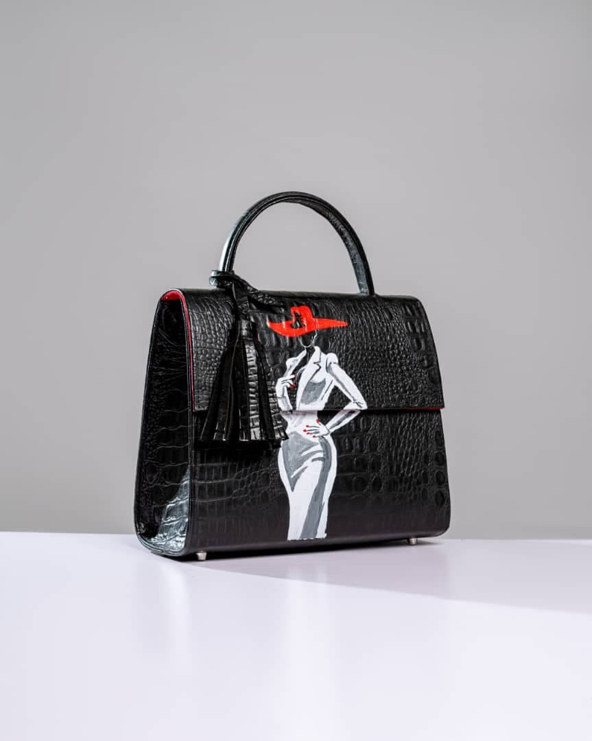 Black Handpainted Elegant Midi bag