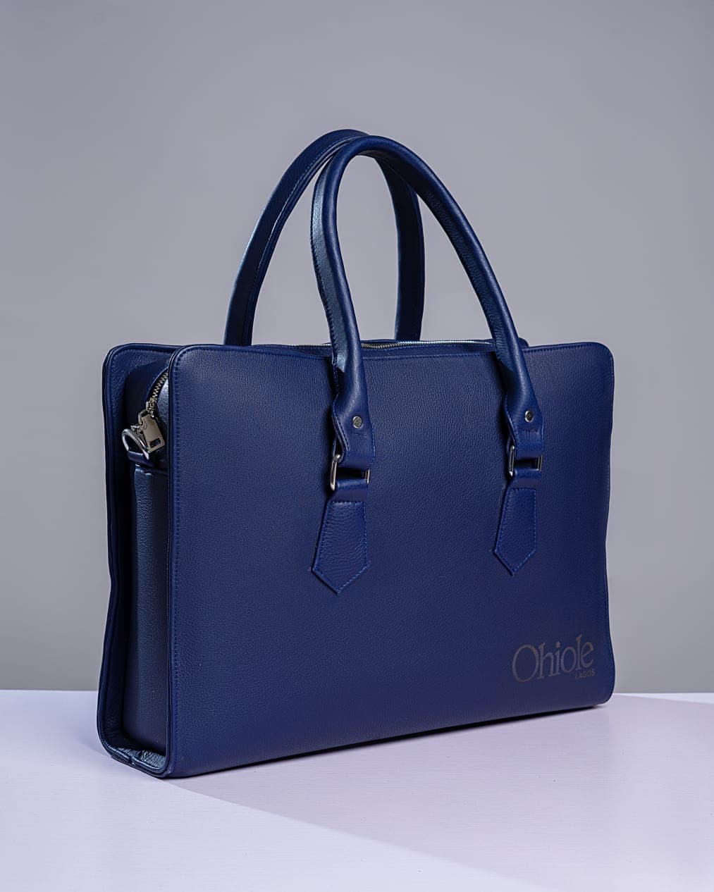 Blue Grain Leather Executive Laptop Bag