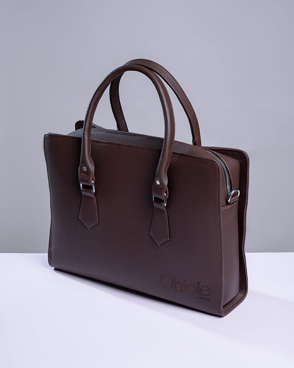 Dark Brown Grain Leather Executive Laptop Bag