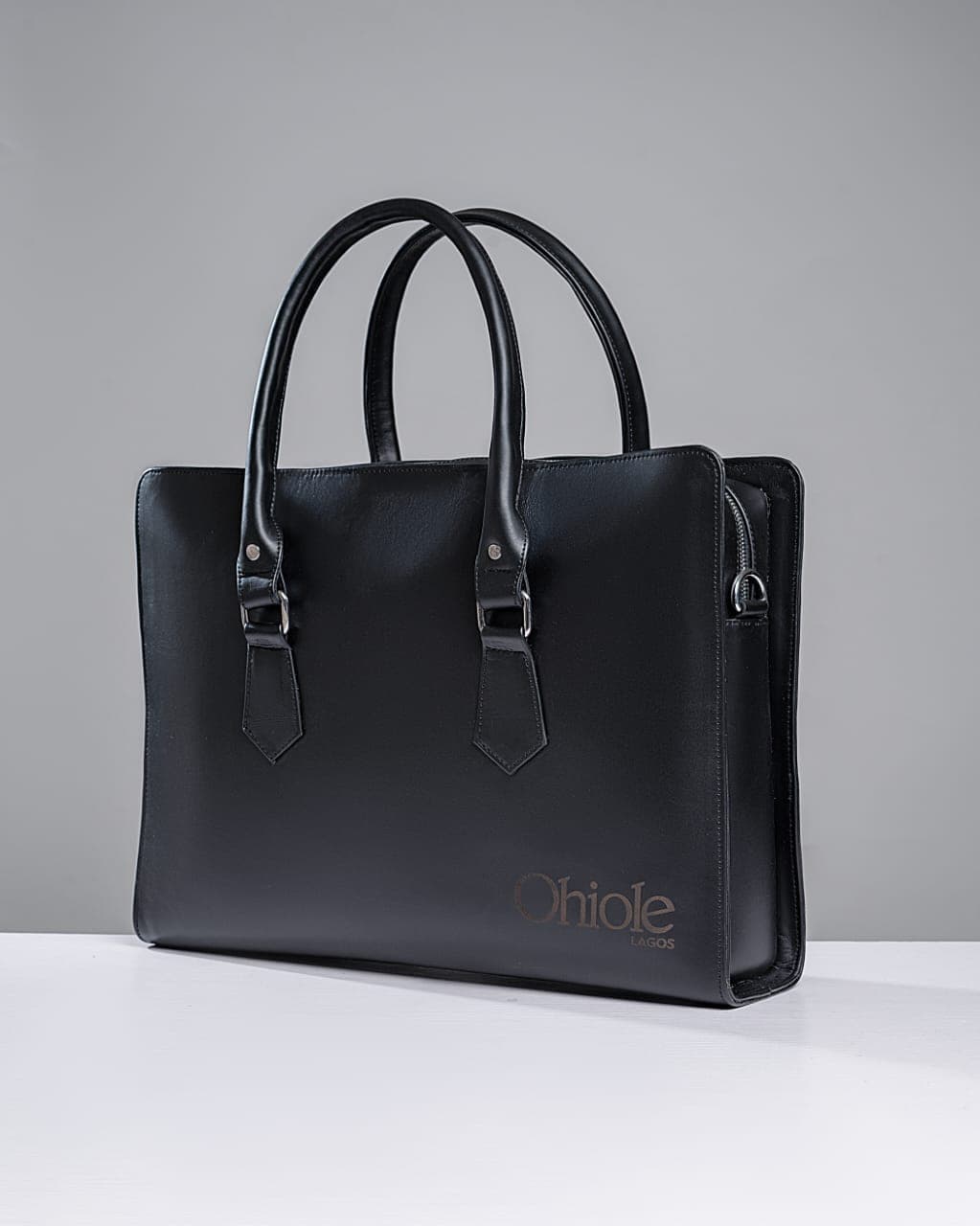 Black Grain Leather Executive Laptop Bag - front