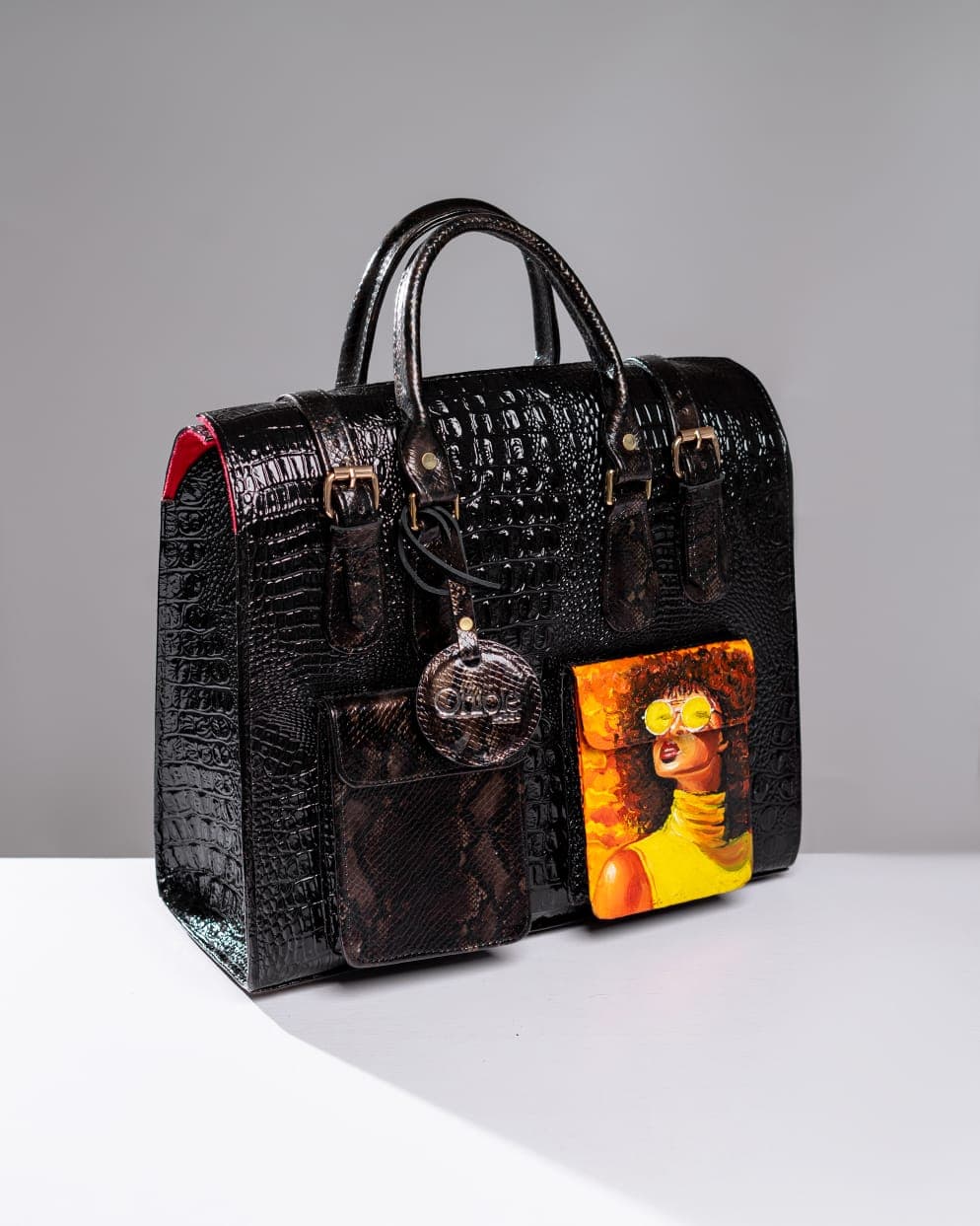 Black Multipurpose Bag - Handpainted, Afro Chic Inspired