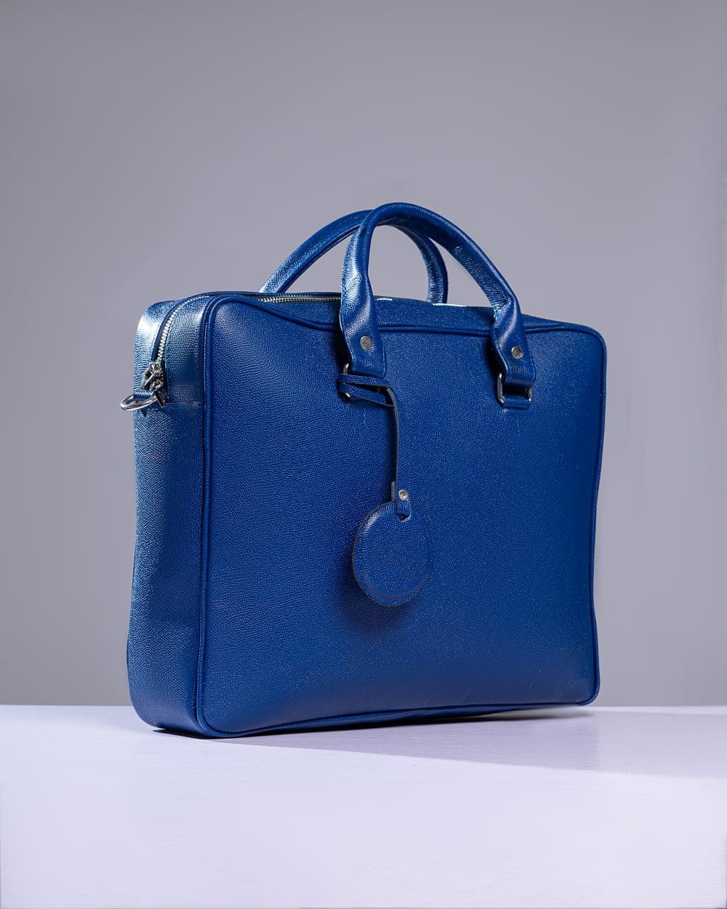 Classic Blue Laptop Bag with Detachable Leather Strap