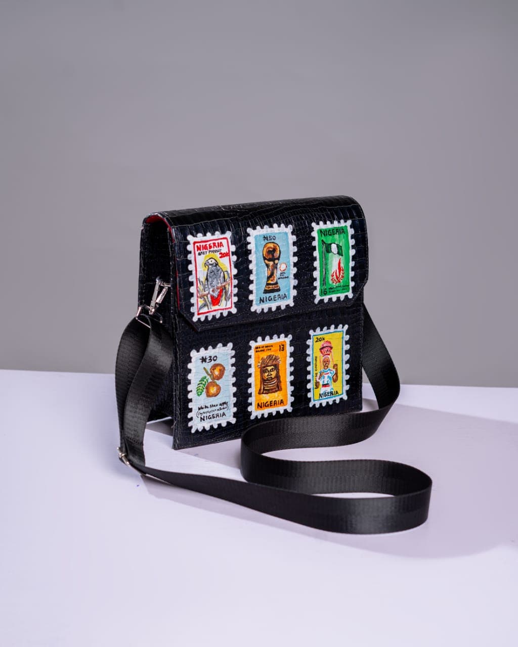 Vintage Stamp-Inspired Cross Body Bag