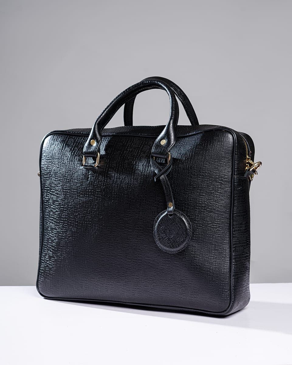 Classic Black Laptop Bag with Detachable Leather Strap