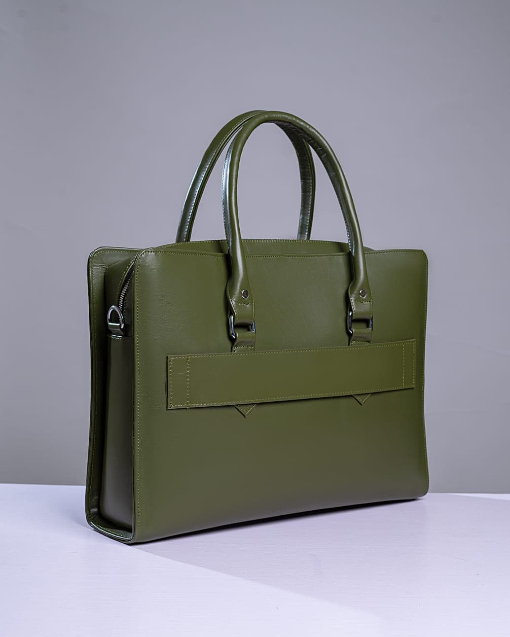 Olive Green Grain Leather Executive Laptop Bag