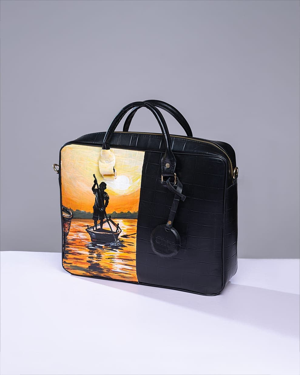 Black Classic Laptop bag, Sunset Canoe Inspired