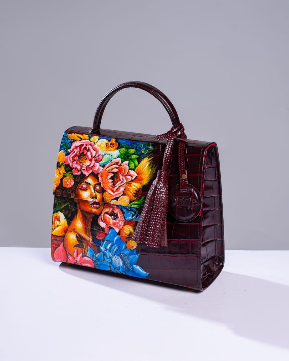 Burgundy Elegant Midi Bag Flower Lady Inspired